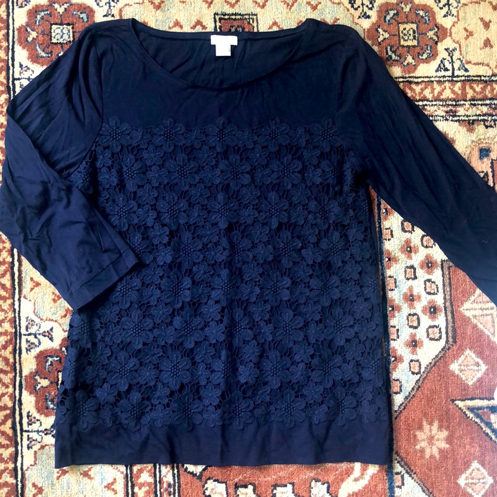 JCrew Cotton 3/4 Sleeve Top. Size Small. Navy